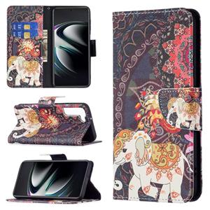 huismerk Voor Samsung Galaxy S22 + 5G Gekleurde Tekening Patroon Horizontale Flip Phone Lederen Case met Houder & Kaart Slots & Portemonnee (bloemen Olifant)