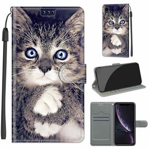 huismerk Voltage Gekleurde Tekening Magnetische Sluiting Horizontale Flip PU Lederen Case met Houder & Card Slots voor iPhone XR (C02 Fork Hand White Claw Cat)