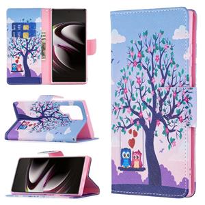 huismerk Voor Samsung Galaxy S22 Ultra 5G Gekleurde Tekening Patroon Horizontale Flip Telefoon Lederen Case met Houder & Card Slots & Portemonnee (Owl)