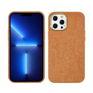 huismerk Pluche Roughout PU Phone Case voor iPhone 13 Pro (Bruin)