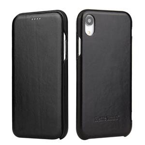 fierreshann Fierre Shann Business Magnetic Horizontal Flip Genuine Leather Case Voor iPhone XR(Zwart)