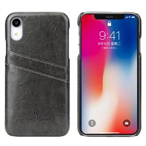 huismerk Fierre Shann Retro olie Wax textuur PU lederen Case voor iPhone XR met de kaart Slots(Black)