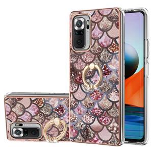 huismerk Voor Xiaomi Redmi Note 10 Pro / 10 Pro Max Electroplating Pattern IMD TPU Shockproof Case met Rhinestone Ring Holder (roze schubben)