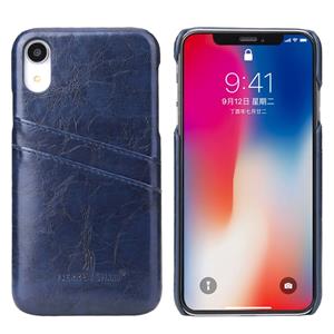 huismerk Fierre Shann retro olie Wax textuur PU lederen case voor iPhone XR met kaartsleuven (blauw)