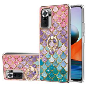 huismerk Voor Xiaomi Redmi Note 10 Pro / 10 Pro Max Electroplating Pattern IMD TPU Shockproof Case met Rhinestone Ring Holder (kleurrijke schalen)