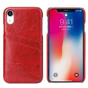 huismerk Fierre Shann retro olie Wax textuur PU lederen case voor iPhone XR met kaartsleuven (rood)