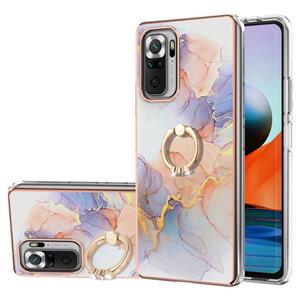 huismerk Voor Xiaomi Redmi Note 10 Pro / 10 Pro Max Electroplating Pattern IMD TPU Shockproof Case met Rhinestone Ring Holder (Milky Way White Marble)