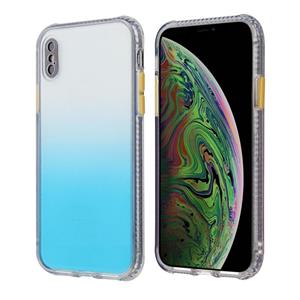 huismerk Gradiënt schokbestendig TPU + acryl geval met afneembare knoppen voor iPhone XR (blauw)