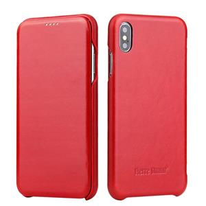 fierreshann Fierre Shann Business Magnetic Horizontal Flip Genuine Leather Case Voor iPhone XS Max(Rood)