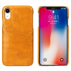 huismerk Fierre Shann retro olie Wax textuur PU lederen case voor iPhone XR met kaartsleuven (geel)