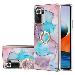 huismerk Voor Xiaomi Redmi Note 10 Pro / 10 Pro Max Electroplating Pattern IMD TPU Shockproof Case met Rhinestone Ring Holder (Milky Way Blue Marble)