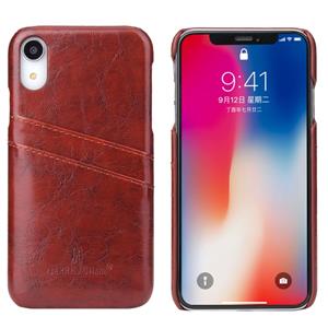 huismerk Fierre Shann retro olie Wax textuur PU lederen case voor iPhone XR met kaartsleuven (bruin)