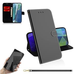 huismerk Voor Samsung Galaxy Note20 Geïmiteerd Mirror Surface Horizontale Flip Lederen Case met Holder & Card Slots & Wallet & Lanyard(Zwart)