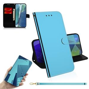 huismerk Voor Samsung Galaxy Note20 Geïmiteerd Mirror Surface Horizontale Flip Lederen Case met Holder & Card Slots & Wallet & Lanyard(Blauw)