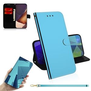 huismerk Voor Samsung Galaxy Note20 Ultra Imitated Mirror Surface Horizontale Flip Lederen Case met Holder & Card Slots & Wallet & Lanyard(Blauw)