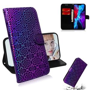 huismerk Voor iPhone 12 mini Solid Color Kleurrijke Magnetische gesp horizontale flip pu lederen hoes met Holder & Card Slots & Wallet & Lanyard(Paars)