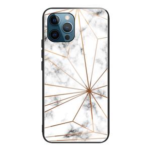 huismerk Marmer Gehard Glas Rug Cover TPU Border Case voor iPhone 13 Pro (HCBL-13)