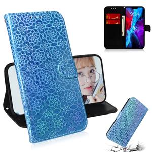 huismerk Voor iPhone 12 Solid Color Kleurrijke Magnetische Gesp Horizontale Flip PU Lederen case met Holder & Card Slots & Wallet & Lanyard(Sky Blue)