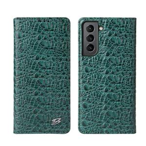 fierreshann Voor Samsung Galaxy S21 5G Fierre Shann Crocodile Texture Magnetische Horizontale Flip Genuine Leather Case met Holder & Card Slot (Groen)