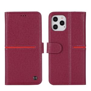 GEBEI Top-grain Leather Horizontale Flip Beschermhoes met Houder & Kaart Slots & Wallet & Photo Frame Voor iPhone 12 mini(Wine Red)