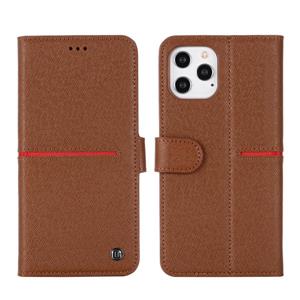 GEBEI Top-grain Leather Horizontale Flip Beschermhoes met Houder & Card Slots & Wallet & Photo Frame Voor iPhone 12 mini(Bruin)