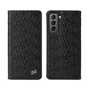 fierreshann Voor Samsung Galaxy S21 Ultra 5G Fierre Shann Crocodile Texture Magnetische Horizontale Flip Genuine Leather Case met Holder & Card Slot (Zwart)