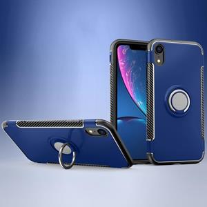 huismerk Magnetische 360 graden rotatie ring armor beschermhoes voor iPhone XR(Blauw)