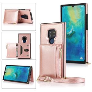huismerk Voor Huawei Mate 20 Square Zipper Wallet Bag TPU+PU Back Cover Case met Holder & Card Slots & Wallet & Cross-body Strap (Rose Glod)