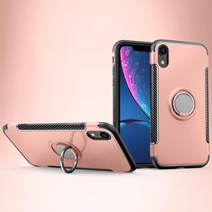 huismerk Magnetische 360 graden rotatie ring armor beschermhoes voor iPhone XR (Rose Gold)