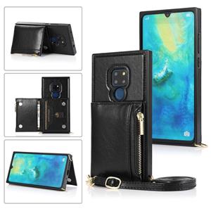 huismerk Voor Huawei Mate 20 Square Zipper Wallet Bag TPU+PU Back Cover Case met Holder & Card Slots & Wallet & Cross-body Strap(Zwart)