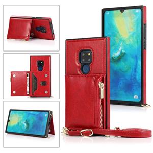 huismerk Voor Huawei Mate 20 Square Zipper Wallet Bag TPU+PU Back Cover Case met Holder & Card Slots & Wallet & Cross-body Strap(Red)