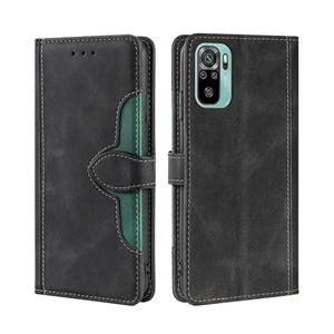 huismerk Voor Xiaomi Redmi Note 10 / Note 10s Skin Feel Straw Hat Magnetische Gesp horizontale Flip PU Lederen Case met Houder & Card Slots & Portemonnee (Zwar