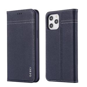 GEBEI Top-grain Leather Horizontale Flip Beschermhoes met houder & kaartslots voor iPhone 12 mini(Blauw)