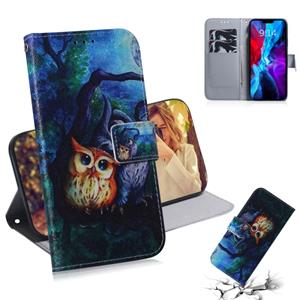 huismerk Voor iPhone 12 Gekleurde tekening horizontale flip lederen hoes met Houder & Card Slots & Wallet(Oil Painting Owl)