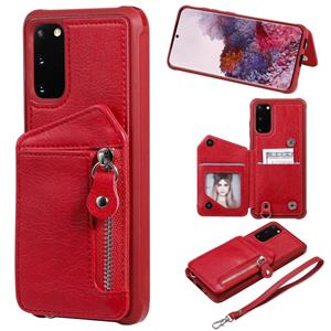 huismerk Voor Galaxy S20 Zipper Double Buckle Shockproof Protective Case met Stand & Photo Holder & Wallet Function(Red)