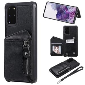 huismerk Voor Galaxy S20+ Zipper Double Buckle Shockproof Protective Case met Stand & Photo Holder & Wallet Function(Black)