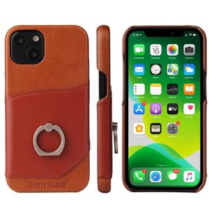 fierreshann Fierre Shann olie wax textuur lederen achterkant case met 360 graden rotatie houder & kaart slot voor iphone 13 mini