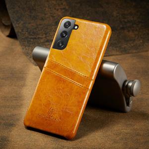 fierreshann Voor Samsung Galaxy S21 5G Fierre Shann Oil Wax Texture Leather Back Cover Case (Geel)