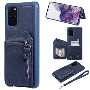 huismerk Voor Galaxy S20+ Zipper Double Buckle Shockproof Protective Case met Stand & Photo Holder & Wallet Function(Blue)