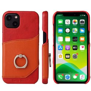 fierreshann Fierre Shann olie wax textuur lederen achterkant case met 360 graden rotatie houder & kaart slot voor iPhone 13 mini