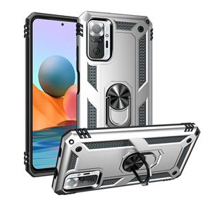 huismerk Voor Xiaomi Redmi Note 10 Pro Schokbestendige TPU + PC Beschermhoes met 360 graden roterende houder (zilver)