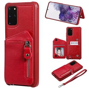 huismerk Voor Galaxy S20+ Zipper Double Buckle Shockproof Protective Case met Stand & Photo Holder & Wallet Function(Red)