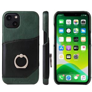 fierreshann Fierre Shann olie wax textuur lederen achterkant case met 360 graden rotatie houder & kaart slot voor iphone 13 mini