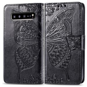 huismerk Butterfly Love bloemen reliëf horizontale Flip lederen case voor Galaxy S10 5G met houder & kaartsleuven & portemonnee & Lanyard (zwart)