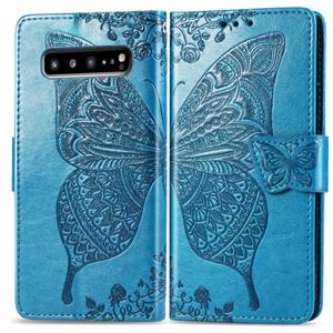 huismerk Butterfly Love bloemen reliëf horizontale Flip lederen case voor Galaxy S10 5G met houder & kaartsleuven & portemonnee & Lanyard (blauw)