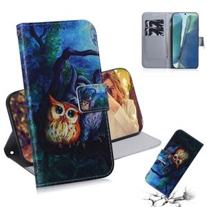 huismerk Voor Samsung Galaxy Note 20 Gekleurde tekening horizontale flip lederen hoes met Holder & Card Slots & Wallet(Oil Painting Owl)