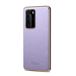 Voor Huawei P40 Pro Little Litchi Texture Top-grain Leather Electroplated Shockproof Protective Case(Paars)