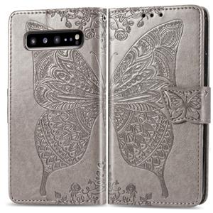 huismerk Butterfly Love bloemen reliëf horizontale Flip lederen case voor Galaxy S10 5G met houder & kaartsleuven & portemonnee & Lanyard (grijs)