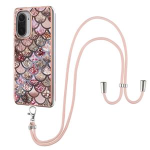 huismerk Voor Xiaomi MI 11I / POCO F3 Electroplating Pattern IMD TPU Shockproof Case met neklanyard (roze schubben)