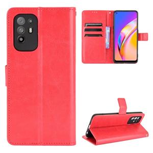 huismerk Voor OPPO A94 5G / Reno5 Z 5G / F19 Pro + 5G Crazy Horse Texture horizontale flip lederen case met houder kaart slots & lanyard (rood)